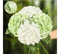 4 Pcs Hydrangea Artificial Flowers, 2 Green & 2 White Real Touch Flowers, 21" Faux Hydrangea Flowers, Fake Hydrangea Flowers for Outdoor Wedding Office Home Decor Table Centerpieces