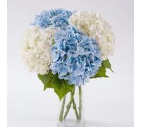 4 Pcs Hydrangea Artificial Flowers, 21'' Real Touch Latex Faux Hydrangeas,Fake Flowers Bouquets for Floral Arrangements Outdoor Wedding Kitchen Table Centerpiece Home Decoration（2White & 2Light Blue）