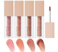 4 Pcs Hydrating Lip Gloss, REEF/AMBER/STONE/TOPAZ High Moisturizing Oil Tint with Hyaluronic Acid, High Shine for Plumper Looking Lips (#B)