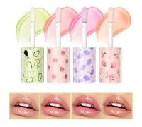 4 Pcs Hydrating Lip Oil Set, Fruit-Flavored Plumping Lip Gloss, Long Lasting Lip balm, lipstick Set For Girl And Women, Avocado, Strawberry, Grape, Peach flavours