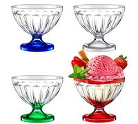 4 Pcs Ice Cream Bowls 8.5 oz Colorful Clear Acrylic Dessert Bowls Dessert Cups Footed Cute Plastic Trifle Bowl for Serving Sundae Salad Ice Cream Cocktail Condiment Fruit Snack Holiday Party