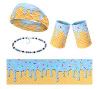 4 Pcs Ice Cream Drip Baseball Accessories Baseball Headband and Wristbands, Cooling Towel, Beaded Necklace Gift for Youth Teen Athletes Football Basketball Running Gym Party Favors, Blue