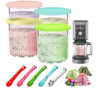 4 Pcs Ice Cream Tubs for Ninja Creami Deluxe NC500 NC501 Series, 24oz Ice Cream Containers with Lids, Ice Cream Tubs with 5 Spoons Ice Cream Maker Tubs for Ninja, Ninja Creami Accessories, BPA-Free