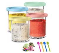 4 Pcs Ice Cream Tubs for Ninja CREAMi Deluxe NC500 NC501 Series, 27 oz Ice Cream Containers with Color Lids, Includes 4 Spoons, Replacement Pint Containers Pots for Ninja Creamy, Dishwasher Safe