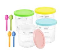 4 Pcs Ice Cream Tubs with 4 Pcs Spoons; Ice Cream Containers with Lids for Ninj-a CREAMi Delux-e NC500 NC501 UK Series;- Creami Tubs.