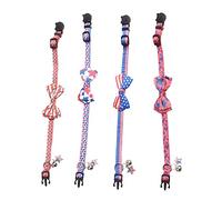 4 Pcs Independence Day Dog Collar Adjustable Breathable Pet Neckbands with Patriotic Flag Designs for Dogs and Cats Holiday Decoration