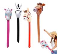 4 Pcs Inflatable Horse, 37 Inch Inflatable Horse Stick, Blow Up Horse, Easy to Inflate for Prop Themed Birthday Parties, Outdoor Games, Party Games, and Decorations (4 Colour)