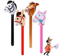 4 Pcs Inflatable Horse, Colorful Cute Inflatable Hobby Horse Stick, Hobby Horse Suitable for Various Occasions, Birthday Parties, Horse Racing Games(Coffee, Beige, Black, Pink)