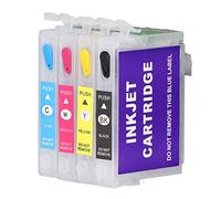 4 Pcs Ink Cartridge Set Black Cyan Magenta Yellow, Reusable Printer Ink Cartridge with Permanent Chip, Refillable Inkjet Cartridges for Home Office Printing Documents (T1411/T1412/T1413/T1414)