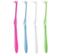 4 PCS Interspace Toothbrush, Interspace Compact Soft Slim Interspace Teeth Brush, Dental Brushes for Orthodontic Braces & Detail Cleaning - Blue, Green, Rose Red and White