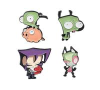 4 Pcs InvaderZIMS Badge Cartoon Figure InvaderZIMS Gir Cute Brooch InvaderZIMS Enamel Pin InvaderZIMS Gir Cosplay Backpack Decor