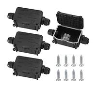 4 Pcs IP66 Waterproof Junction Boxes, 2-Way Outdoor Electrical Connectors, Black Extension Connectors with PG9 Glands for Ø3mm-8mm & Ø6mm-10mm Cable