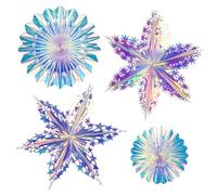 4 Pcs Iridescent Hanging Snowflake Decorations, Holographic Hanging Snowflakes Ornaments From Ceiling for Christmas Winter Party Birthday Wedding Baby Shower Foil Ceiling Hang Decorative