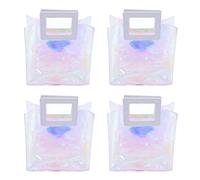 4 Pcs Iridescent Tote Bag, Clear Beach Bag with Holographic Design, Large Capacity Transparent Handbag for Stadium Concert Travel Picnic, Made of Durable PVC