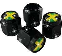 4 Pcs Jamaica Flag Jamaican Flag Tire Valve Stem Caps Cover, Metal Air Valve Cap, Aluminum Car Wheel Stem Caps, Universal Stem Covers for Cars, Trucks, Bikes, Motorcycles, Tire Valve Stem Caps