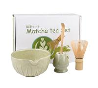 4 pcs Japanese Matcha Set,Match Bowl with Spout and Whisk,Chasen Holder, Bamboo Matcha Scoop for Matcha Tea Ceremony(Green)