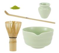 4 Pcs Japanese Matcha Whisk Set - 500ml Ceramic Matcha Bowl, Bamboo Whisk, Whisk Holder & Scoop, Elegant Matcha Tea Making Kit for Tea Lovers, Traditional Matcha Set (Green B)