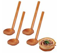 4 PCS Japanese Soup Spoon Wooden Ramen Spoons with Long Handle,Tortoise Pot Spoon for Porridge Restaurant, Household, Eating Mixing Stirring Cooking