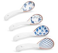 4 PCS Japanese Soup Spoons, 6.2 Inch Ceramic Ramen Spoons, Creative Porcelain Asian Soup Spoon for Rice Wonton Pho Dumpling Noodles Cream