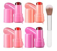 4 Pcs Jelly Blush Stick, Waterproof & Sweatproof 3-in-1 Multi-Use for Cheeks Lips Eyes, Long-Lasting 12-Hour Hydrating Formula with Hyaluronic Acid, Portable 4-Color Set with Nude (4PCS)