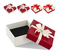 4 Pcs Jewellery Gift Boxes, Cardboard Jewellery Display Box, Jewellery Packaging Box with Bow Knot, Earrings Rings Storage Case, Square Beige Presents Boxes, Small Paper Jewelry Organizer (Red)