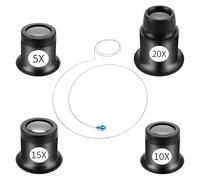 4 PCS Jewellery Magnifying Glass,Jewelers Loupe with Eyepiece Steel Ring Adjustable Headband,Professional Jewellers Magnifying Glass 5X 10X 15X 20X, for Watch Jewelry Experimental Repair Tool