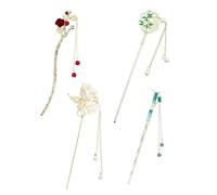 4 Pcs Juda Stick for Hair Bun, Hair Stick for Bun, with Pearl Pendants Bamboo Leaf Flower Fishtail Hair Chopsticks Forks Bun Updo Holders Long Hairpins for Women Girls
