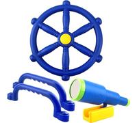 4 Pcs Kids Playground Accessories Outdoor Plastic Steering Wheel Telescope Safety Handles Toy Playset for Treehouse Garden Backyard Playhouse (Blue Set 1)