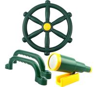 4 Pcs Kids Playground Accessories Outdoor Plastic Steering Wheel Telescope Safety Handles Toy Playset for Treehouse Garden Backyard Playhouse (Green Set 1)