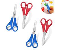 4 Pcs Kids Safety Scissors, Blunt Tip Preschool Craft Scissors with cm-Scale Plastic Handle for Scrapbooking DIY, Students Teaching Stationery (Blue+Red)
