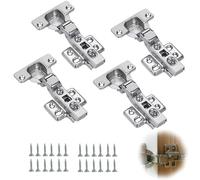 4 Pcs Kitchen Cupboard Hinges with Screws, Kitchen Cabinet Hinges, Snap Close Hinge, Full Overlay Mute Door Hinge, Door Cupboard ConcealedHinge for Bathroom Bedroom Dining Room Cabinet