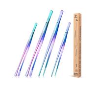 4 Pcs Kitchen Fine Tweezer Tongs, 12 inch and 10 inch Stainless Steel Food Tweezers Set, Professional Kitchen Long Tweezer for Cooking, Repairing, Sea Food and BBQ