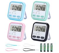 4 Pcs Kitchen Timers, Countdown Digital Timer for Cooking Egg, Toothbrush, Classroom, Teacher, Kid - Magnetic, Kickstand, Hanging - Battery and Lanyard Included