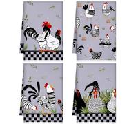 4 Pcs Kitchen Towels Chicken Rooster Farm Dish Towels Farmhouse Cow Washcloths Vintage Rustic Hand Tea Cloth Decor 16 x 24 Inch for Kitchen Bathroom Home Gifts(Fresh Color,Rooster)