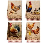 4 Pcs Kitchen Towels Chicken Rooster Farm Dish Towels Farmhouse Cow Washcloths Vintage Rustic Hand Tea Cloth Decor 16 x 24 Inch for Kitchen Bathroom Home Gifts(Classic Color,Rooster)