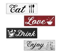 4 Pcs Kitchen Wall Decor Sign, Dining Room Wall Art Decor Gift, Eat Drink Enjoy Love Wooden Hanging Plaque Sign For Farmhouse Home Kitchen Dining Room Coffee Bar Cafe Restaurant -22