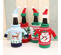 4 Pcs Knitted Sweater Wine Bottle Cover Gift - Christmas Tree, Snowman, Reindeer with Hat - Tableware for Christmas & New Year