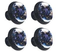 4 PCS Knobs for Dresser Drawers, Boho Magic Space Elements Stars and Butterflies ABS Round Kitchen Cabinet Handles Pulls for Kitchen Cupboard Wardrobe Hardware Bedroom
