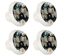 4 PCS Knobs for Dresser Drawers, Cartoon Baby Elephants with Flowers and Leaves on Teal Background ABS Round Kitchen Cabinet Handles Pulls for Kitchen Cupboard Wardrobe Hardware Bedroom