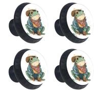 4 PCS Knobs for Dresser Drawers, Funny Cartoon Frog with Cowboy Hat ABS Round Kitchen Cabinet Handles Pulls for Kitchen Cupboard Wardrobe Hardware Bedroom