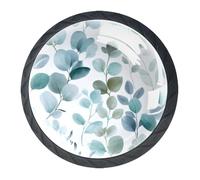 4 PCS Knobs for Dresser Drawers, Mint Green Gray Sage Dusty Blue Tone Eucalyptus ABS Round Kitchen Cabinet Handles Pulls for Kitchen Cupboard Wardrobe Hardware Bedroom