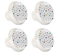 4 PCS Knobs for Dresser Drawers, Navy Blue Orange and Teal Seamless Stars Pattern ABS Round Kitchen Cabinet Handles Pulls for Kitchen Cupboard Wardrobe Hardware Bedroom
