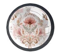 4 PCS Knobs for Dresser Drawers, Soft Floral Elements in Sage Green Beige and Warm Browns ABS Round Kitchen Cabinet Handles Pulls for Kitchen Cupboard Wardrobe Hardware Bedroom