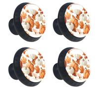 4 PCS Knobs for Dresser Drawers, Thanksgiving Fall Harvest Pumpkins and Sunflower Flowers ABS Round Kitchen Cabinet Handles Pulls for Kitchen Cupboard Wardrobe Hardware Bedroom