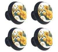 4 PCS Knobs for Dresser Drawers, Vintage Flower Floral Pattern ABS Round Kitchen Cabinet Handles Pulls for Kitchen Cupboard Wardrobe Hardware Bedroom