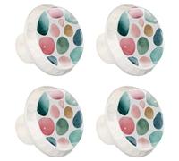 4 PCS Knobs for Dresser Drawers, Watercolor Abstract Shapes Aesthetic Light Pastel Tones ABS Round Kitchen Cabinet Handles Pulls for Kitchen Cupboard Wardrobe Hardware Bedroom