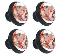 4 PCS Knobs for Dresser Drawers, Watercolor Red Orange and Brown Abstract Wild Flower ABS Round Kitchen Cabinet Handles Pulls for Kitchen Cupboard Wardrobe Hardware Bedroom