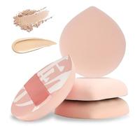 4 PCS Korean Makeup Puff, Soft Sponges Teardrop Setting Powder Face Makeup Cushion Puff Sponge for Foundation Concealer Liquid Cream and Powder, Beginner Friendly - Medium
