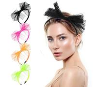 4 PCS Lace Bow Headband 1980s Cosplay Hair Hoop Large Bowknot Neon Lace Headband 80s Hair Accessories for Theme Party Women Girls Carnival Christmas Part Daily Decoration (Black+Pink+Green+Orange)