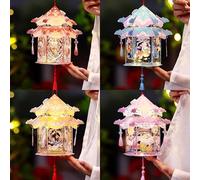 4 Pcs Lanterns, Hollow Out Handheld Chinese Lanterns with Tassels and Walking Sticks, Colorful Handmade Light with LED Lights, DIY New Year Decorations for Dinner Birthday Party